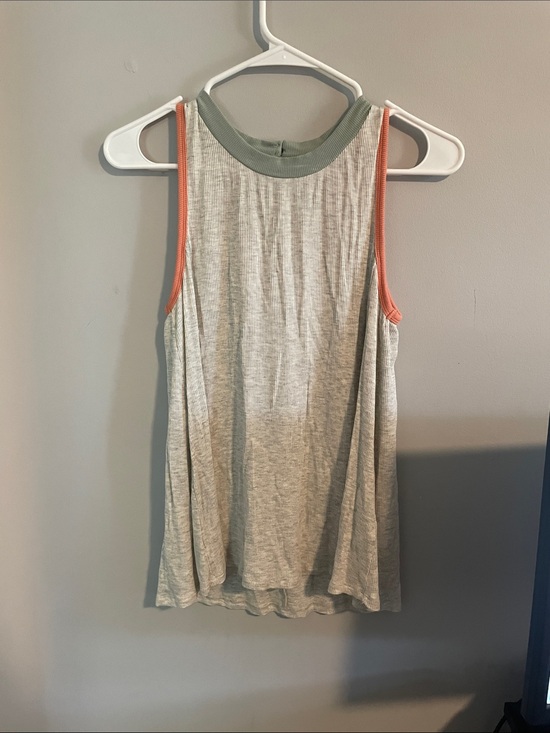 Hem & Thread Tops - Hem & Thread Heather Gray Tank with Sage Neckline and Coral Trim